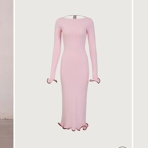 SAME RUFFLE HEM MIDI DRESS (BABY PINK)